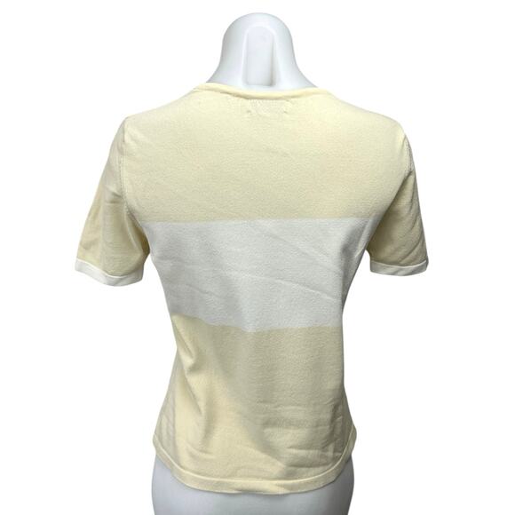 Burberrys Cream White Colorblock Knit Short Sleeve Sweater Tee T-Shirt Top Sz 6 - Picture 2 of 4